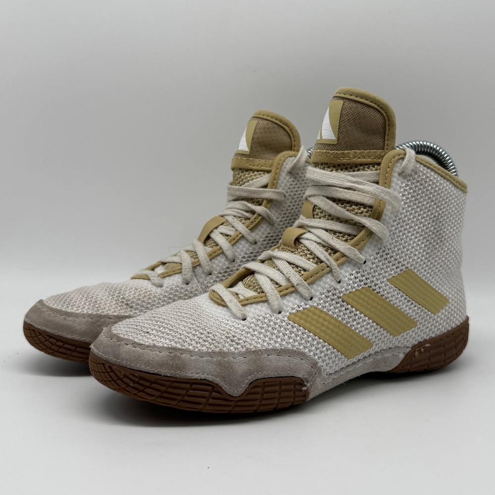 Adidas Tech Fall 2.0 Wrestling Shoes Kids 3.5 White Gold FZ5387 High Top Mesh